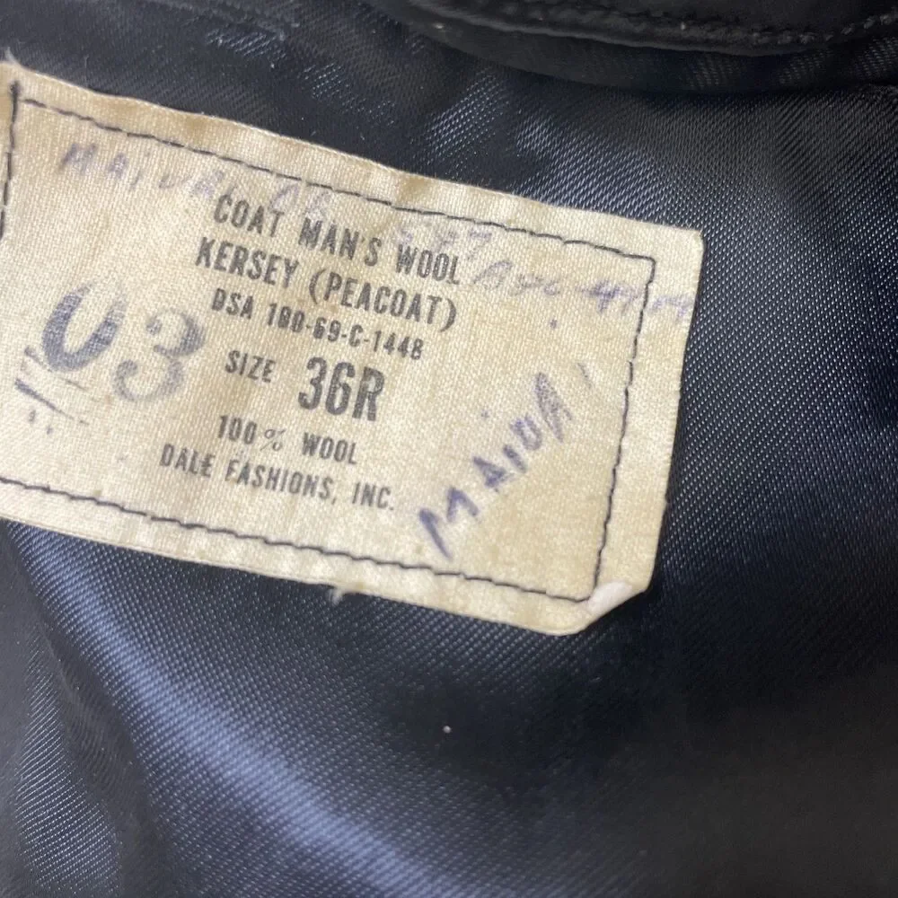 RARE‎ Vintage kersey 100% wool US NAVY Military Peacoat Men’s 36 R Lined